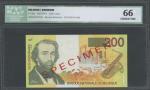 Banque Nationale de Belgique, specimen 200 francs, ND (1995-98), specimen no. 466, orange, green and