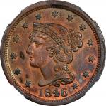1846 Braided Hair Cent. N-11. Medium Date. AU Details--Cleaned (NGC).