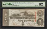T-60. Confederate Currency. 1863 $5. PMG Uncirculated 62. Hammer Cut Cancelled.