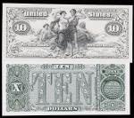 美国美元试模票，全新一组：1897年10美元，白银券（SILVER CERTIFICATE），正背一对，全新。