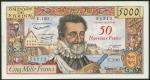 Banque de France, 50 nouveaux francs overprint on 5000 francs, 5 March 1953, serial number U.100-542