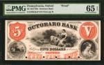 Oxford, Pennsylvania. Octorara Bank. 1857-60s.  $5. Proof. PMG Gem Uncirculated 65 EPQ.