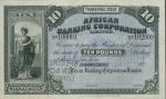  African Banking Corporation Limited, a printers archival specimen £10, Johannesburg, 189-. serial n