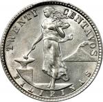 PHILIPPINES. 20 Centavos, 1918-S. San Francisco Mint. PCGS MS-62.