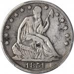 1851 Liberty Seated Half Dollar. WB-4. Rarity-4. Repunched Date. Fine-12 (PCGS).