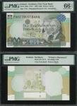 1998年北爱尔兰第一信託银行100镑试印样票一组三枚，一枚完整印刷，无编号，另外两枚正面部分印刷，背面印刷完整，首枚PMG 66EPQ，其馀均入PMG 封套，无分。Northern Ireland,