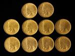 Lot of (10) 1907 Indian Eagles. No Periods. AU (Uncertified).