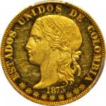 COLOMBIA. 1873 pattern 10 Pesos. Medellín mint. Gold. Restrepo-68. SP-62 (PCGS).