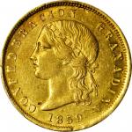 COLOMBIA. 1859 20 Pesos. Bogotá mint. Restrepo M236.1. AU-55 (PCGS).