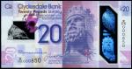 Clydesdale Bank, polymer £20, 11 July 2019, serial number W/HS 000850, purple and lilac, a map of Sc