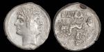 公元前225-前214年古罗马共和早期双面神雅努斯与朱庇特手持权杖驾驶驷马车1夸德里伽图斯银币 NGC Ch VF 6056125-110