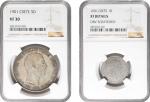 CRETE. Duo of Silver Issues (2 Pieces), 1901. Paris Mint. Both NGC Certified.