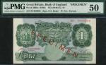 Bank of England, P.S. Beale, specimen £1, ND (1950), serial number 00 000000, green and pale blue, o