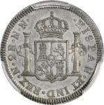 Spanish New World. (1789) 2 Reales die trial. White metal / tin. Carlos IV (1788-1808). SP-64 (PCGS)