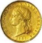 COLOMBIA. 1854 10 Pesos. Bogotá mint. Restrepo M207.2. AU-58 (PCGS).