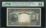 Bahamas Government, 1, ND (1936), serial number A/3 125776, black on yellow and blue underprint, Geo