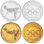 1984年第23届洛杉矶奥林匹克运动会镀金镀银章一套二枚。均为直径33mm。
