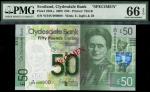 x Clydesdale Bank, specimen ｣50, 16 August 2009, zero serial numbers, green, Elsie Inglis at right, 