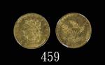 1834年美国金币5元，稀少U.S.A.: Gold 5 Dollars, 1834, classic head plain 4. Rare. NGC AU Details, rim filing &