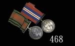 1939-45年英国乔治六世二战时期银质奖章，配绶带两枚。近未使用及极美品Britain, 2 pcs of George VI Silver Medals for military service 