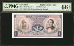 COLOMBIA. Banco de la Republica. 1 Peso. August 7, 1973 P-404e*. RA16. Replacement.
