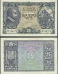 El Banco de Espana, 25 pesetas, 9 January 1940, prefix C, blue and brown, Juan de Herrera at left (P