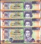 BELIZE. Lot of (4). Central Bank of Belize. 2 Dollars, 1990. P-52. Consecutive. Uncirculated.