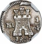 COLOMBIA. 1/4 Real, 1808-NR. Santa Fe de Nuevo Reino (Bogota) Mint. Ferdinand VII. NGC AU-55.