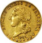 COLOMBIA. 1863 10 Pesos. Bogotá mint. Restrepo M331A.1. AU-53 (PCGS).
