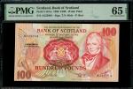 1990年苏格兰银行100镑，编号A225004，PMG 65EPQ，罕见好品相。Bank of Scotland, 100 pounds, 14.2.1990, serial number A225