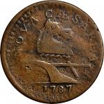 1787 New Jersey Copper. Maris 64-u, W-5390. Rarity-5. Large Planchet, Plain Shield. Fine-15.