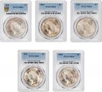 Lot of (5) 1924 Peace Silver Dollars. MS-64 (PCGS).