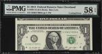 Fr. 3001-D. 2013 $1 Federal Reserve Note. Cleveland. PMG Choice About Uncirculated 58 EPQ. Cutting E