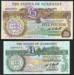 States of Guernsey, a set of the 1980 issue, including £1, £5, £10, £20, serial numbers A000073, gre