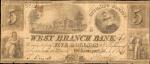Williamsport, Pennsylvania. West Branch Bank at Williamsport. March 1, 1839. $5. Very Good.