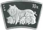 2007丁亥猪年生肖10元扇形纪念银币，共计十枚