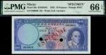 Banco Nacional Ultramarino, Macao, specimen 10 patacas, 8 April 1963, serial number 000000, blue on 