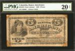 COLOMBIA. Banco Americano. 5 Pesos. January 1, 1883. P-Unlisted. PMG Very Fine 20 Net.