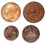 世界钱币一组4枚，英国及英属地区铜币，F至EF