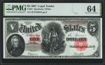 Fr. 91. 1907 $5 Legal Tender Note. PMG Choice Uncirculated 64.