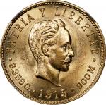 CUBA. 5 Pesos, 1915. Philadelphia Mint. NGC MS-64.