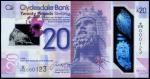 Clydesdale Bank, polymer £20, 11 July 2019, serial number W/HS 000123, purple and lilac, a map of Sc