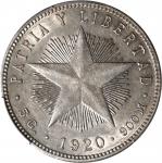 CUBA. 20 Centavos, 1920. Philadelphia Mint. PCGS AU-58.
