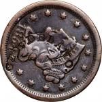 GEO. DELANO. (curved) on an 1854 Braided Hair large cent. Brunk D-256, Rulau-Unlisted. Host coin Ver