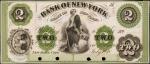New York, New York. The Bank of New York. 18xx. $2. New York. Choice About Uncirculated. Proof.