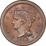 1843 Braided Hair Cent. Newcomb-16. Mature Head, Large Letters. Rarity-4. Mint State-65 BN (PCGS).