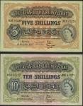 East African Currency Board, 5 shillings, Nairobi, 1 October 1957, prefix N16, orange brown, Elizabe
