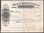 Australia: Bank of South Australia, £25 share, 18[83], #3912, lovely coat of arms in scrollwork, wit
