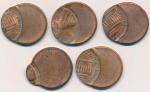 United States; ND, Lincon mint error copper coin 1 cent total 5 pcs., UNC.(5) Sold as is.