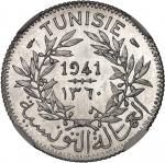 TUNISIEAhmed, Bey (1929-1942). Épreuve de 1 franc en aluminium AH 1360 - 1941, Paris.